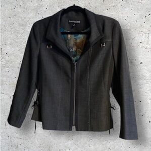 Conrad C Grey w/ Black Contrast Trim Jacket Blazer Lace Up Sides- Size 10 Petite